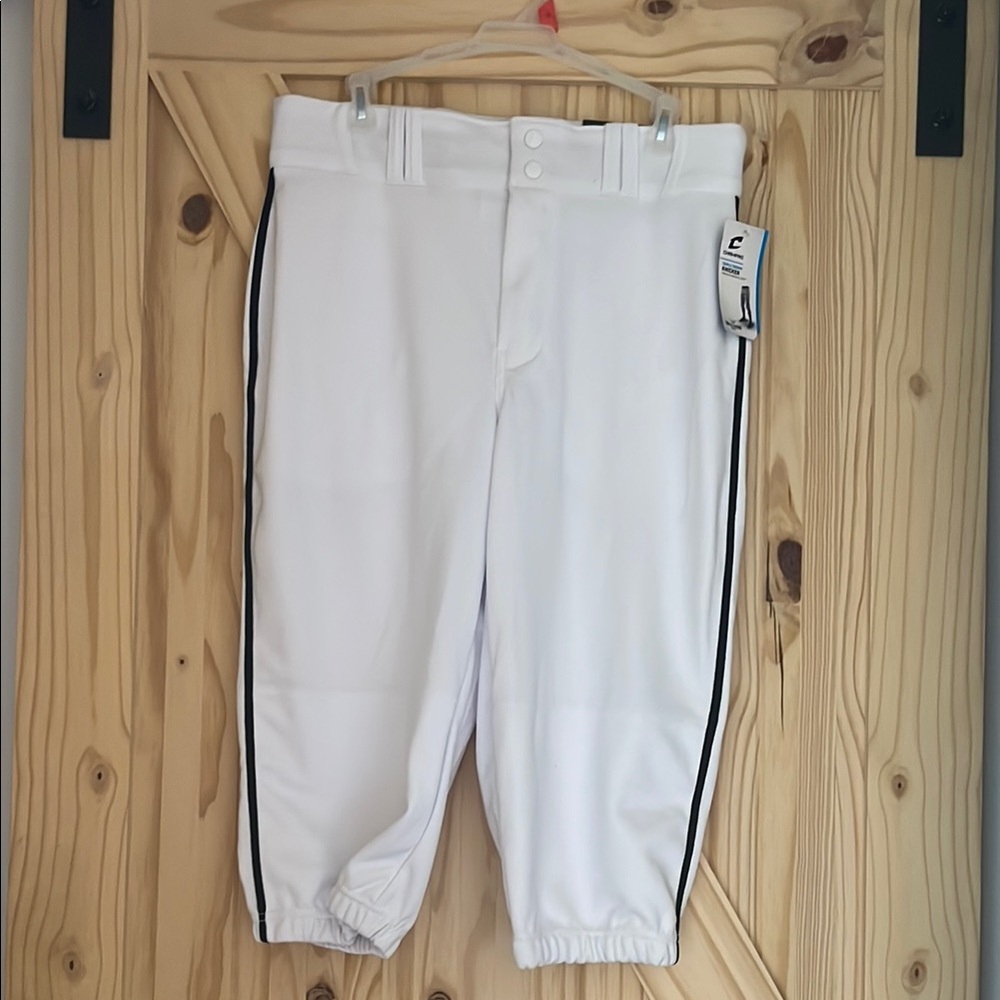 White Men's Baseball Knickers with Black Stripes